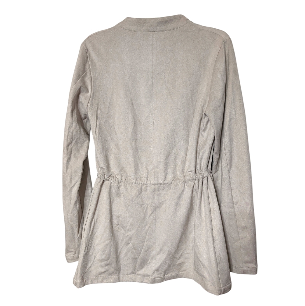 Thread & Supply Malva Light Gray Faux Suede Open Front Cinchable Waist Jacket XS - Picture 2 of 8